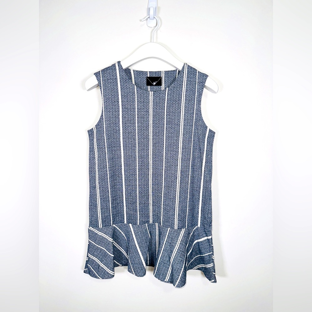 Dear Stalker Blue & White Striped Sleeveless Peplum Mini Dress Size S